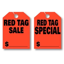 Red Tag Sale / Special $ Price - Jumbo Car Mirror Hang Tags Signs (50 Per Pack)