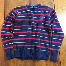 Vtg Polo Ralph Lauren Sweater 1990s Preppy Crest Stripes L Large PRIORITY MAIL