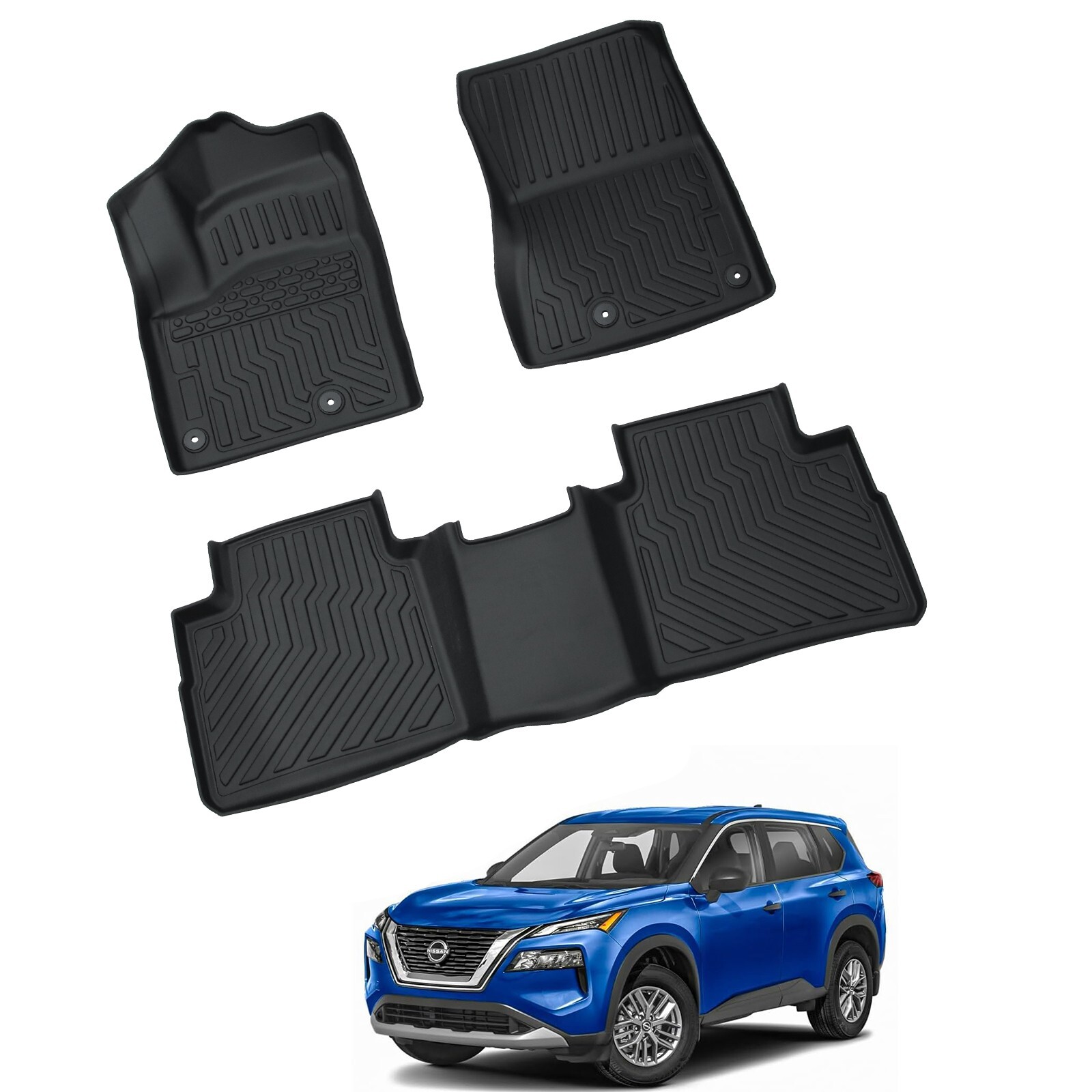 2021-2024 Nissan Rogue 3D TPE All-Weather Floor Mats - Front & Rear Custom Fit Non-Slip Liners