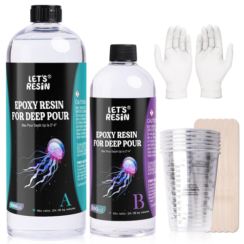 LET'S RESIN Deep Pour Epoxy Resin 1.5L Kit, 24" Pour Depths Clear
