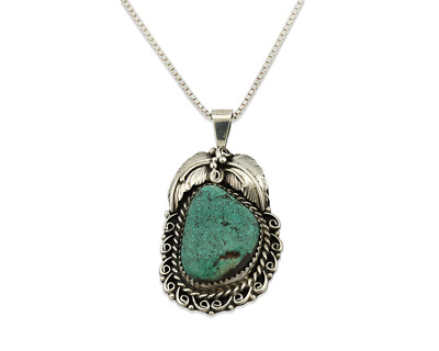 Navajo Necklace .925 Silver Kingman Turquoise Native American Artist C.80's