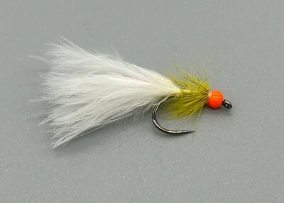 WORLD CLASS FLIES 6 X Hothead Dancer - Yellow Body / White Tail - Trout Fishing Flies