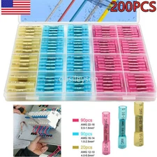 200pcs Heat Shrink Butt Wire Splice Connectors Seal Crimp Terminals Waterproof