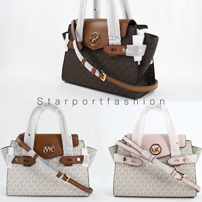 Michael Kors Carmen Medium Flap Satchel Signature MK Logo Pvc Bag