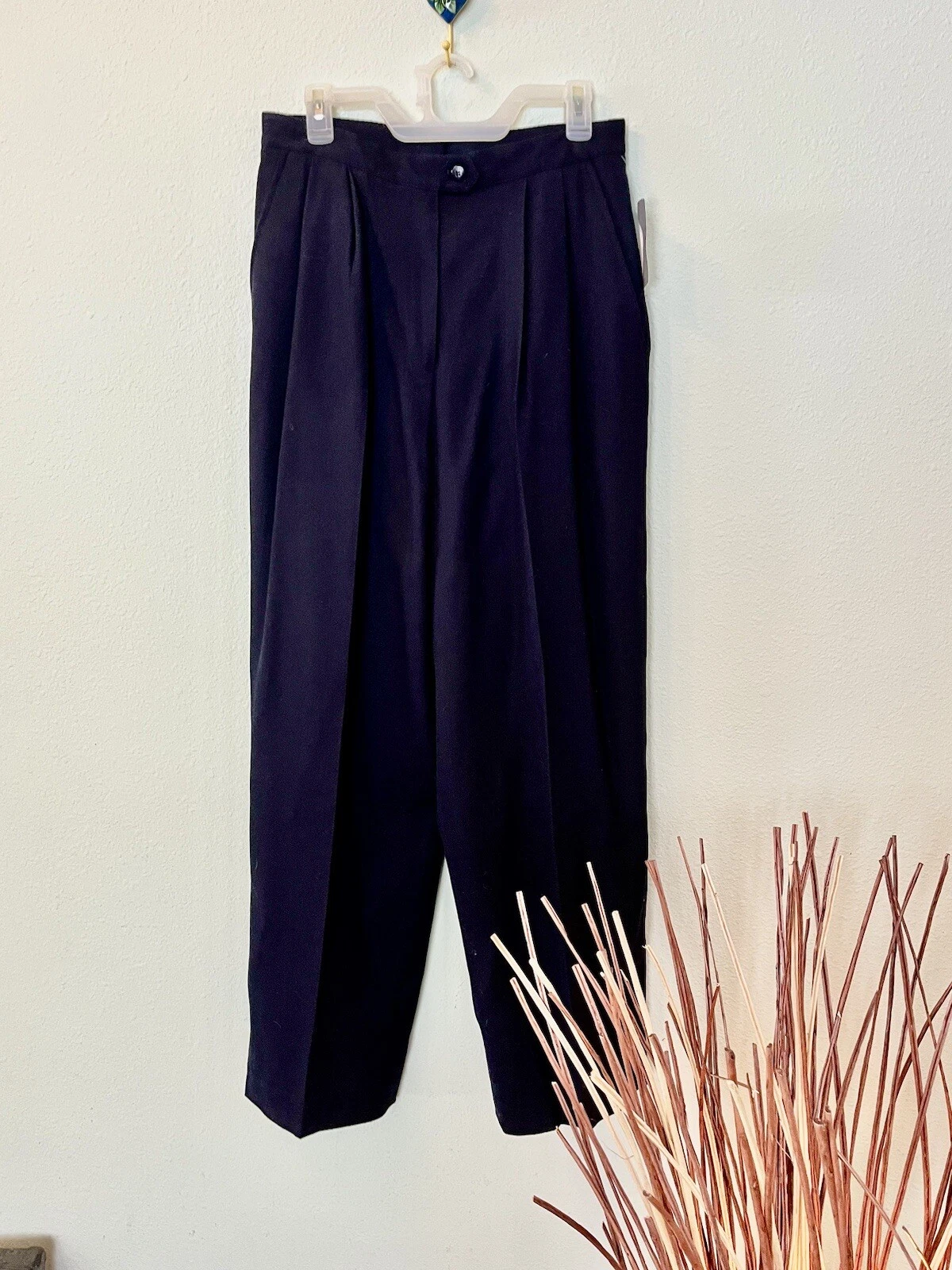 Pantaloni Christian Dior a pieghe 100% lana curata blu navy abbigliamento carriera donna taglia 14 nuovi con etichette