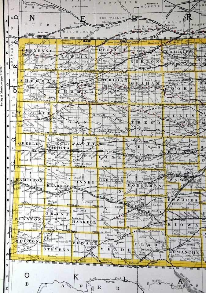 1892 Rand McNally Railroad Map Kansas Topeka Lawrence Wichita Dodge City 21x27" - Imagem 2 de 4