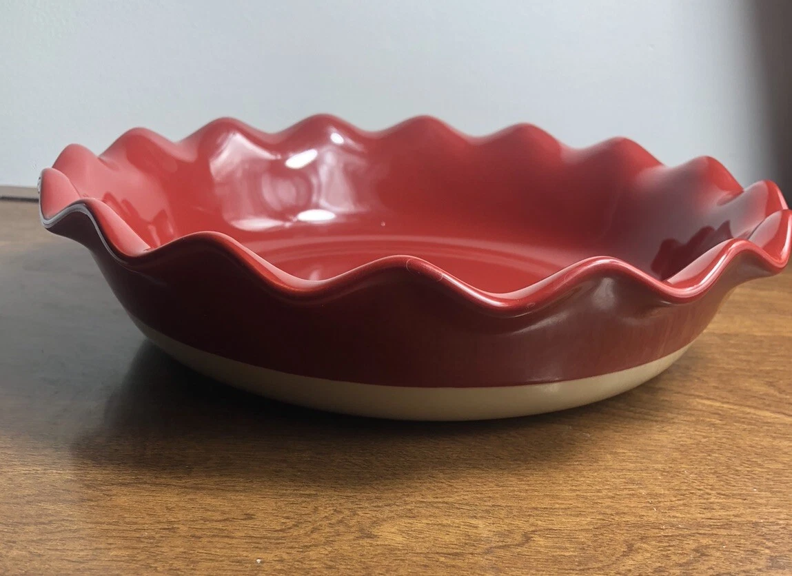 Emile Henry France Red Fluted Ceramic 10 5/8" Pie Baking Dish
