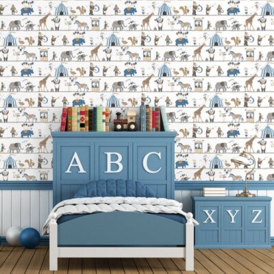 G56547 - Nur 4 Kinder 2 Zirkustiere Beige Grau Galerie Tapete