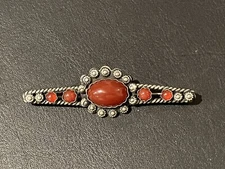 Vintage Hand Made A.P. ASCOLI PICENO ITALY Coral Etruscan Bar Pin Silver
