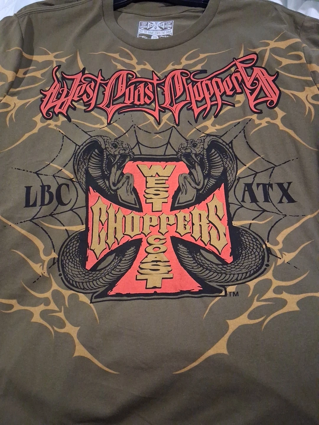 West Coast Choppers Jesse James Graphic Retro T-Shirt Motorcycle Cross Snake 3XL image 3