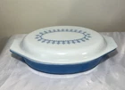 Vintage Pyrex Blue Snowflake Garland Divided Casserole Dish With Lid 1 Quart