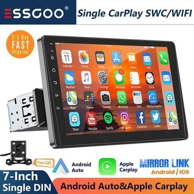 9'' Single 1 DIN Apple CarPlay Android Auto Car Stereo AUX-IN USB BT FM Radio+CAM