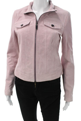 Bagatelle Womens Basic Genuine Leather Jacket Pink Zip Size S