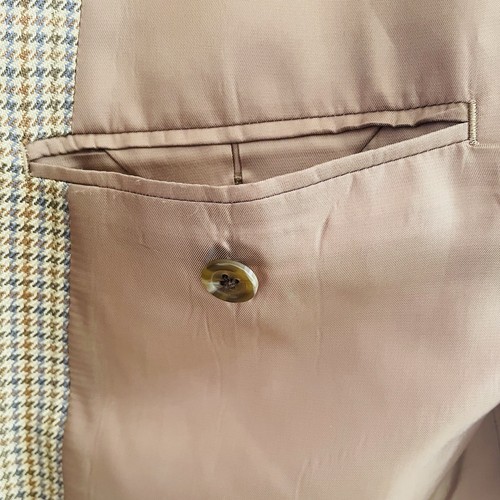 Lauren Ralph Lauren Two Button Silk Blazer Jacket Beige Herringbone Size 44S - Foto 4 di 13