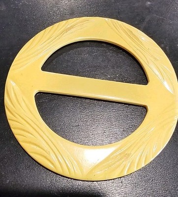 2  Tested Bakelite Scarf Slide Holder Carved Butterscotch 1930s Art Deco
