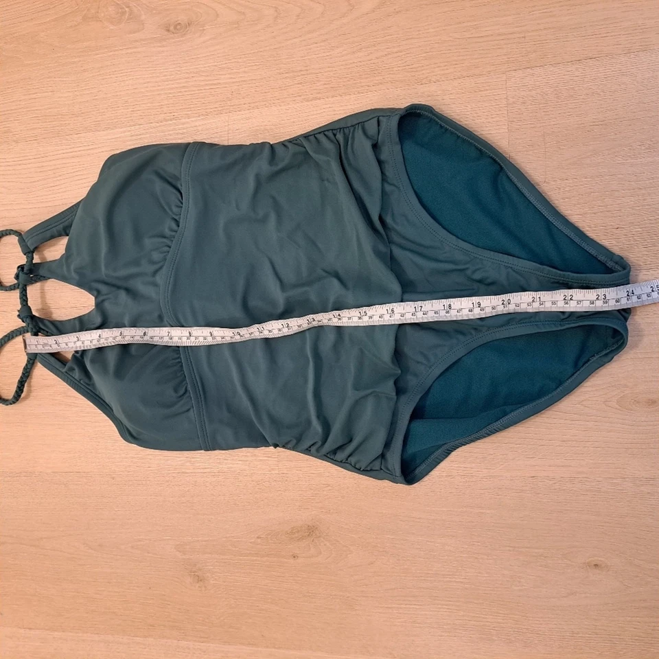 Traje de baño Merona azul verde halter acanalado elástico verano de una pieza talla mediana Foto 4 de 4