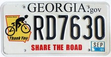 Georgia Bikes - Share the Road License Plate - Exp. 2011