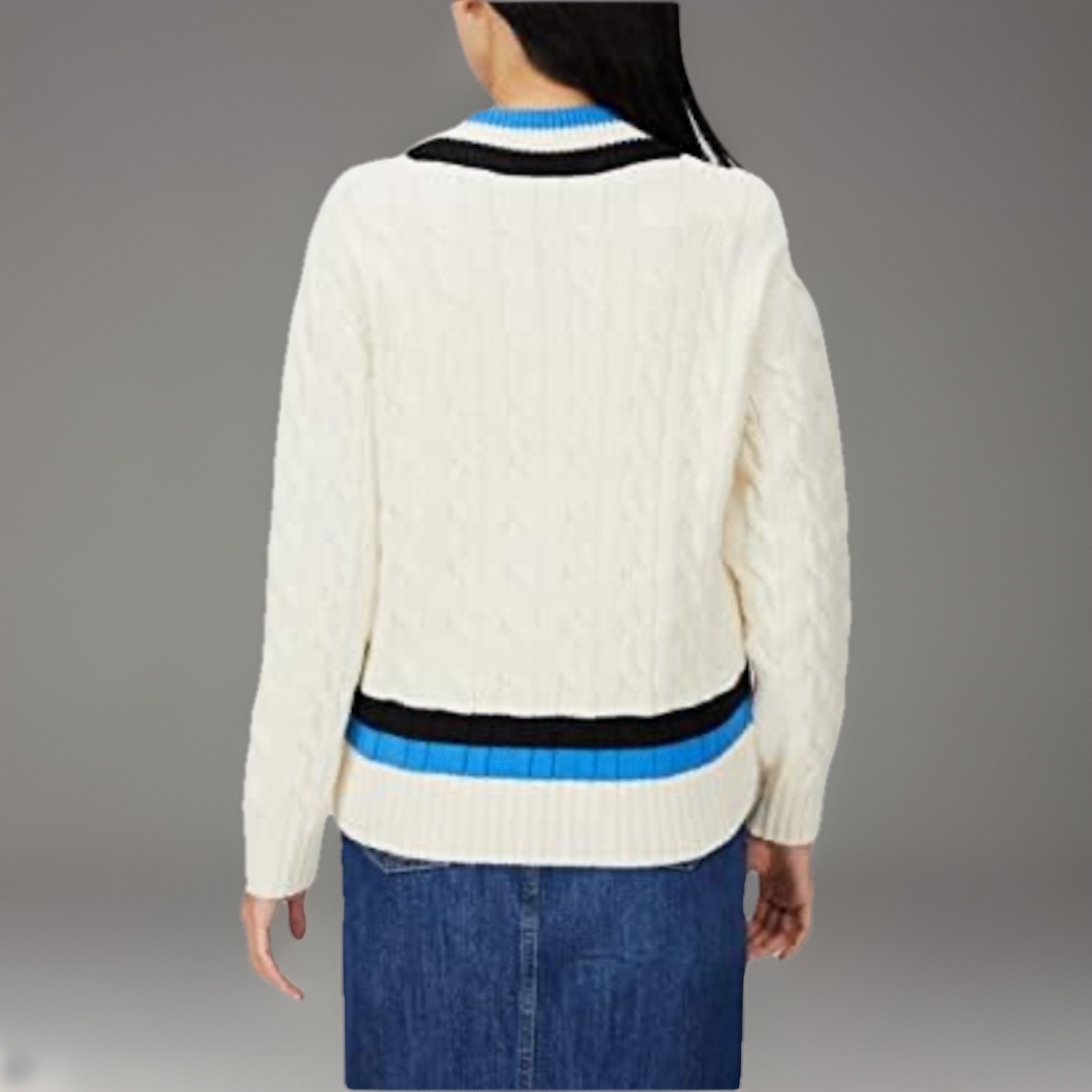 Lacoste Women's V-Neck Cable Knit Wool Sweater Size 34-2 NWT image 6