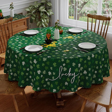 St Patricks Day round Tablecloth 70X70 Inch, Washable Green Shamrock Lucky St Pa