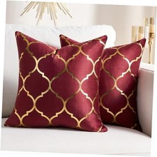 Set of 2 Decorative Square Throw Pillow Covers 20" x 20" Pack of 2 Wine Red