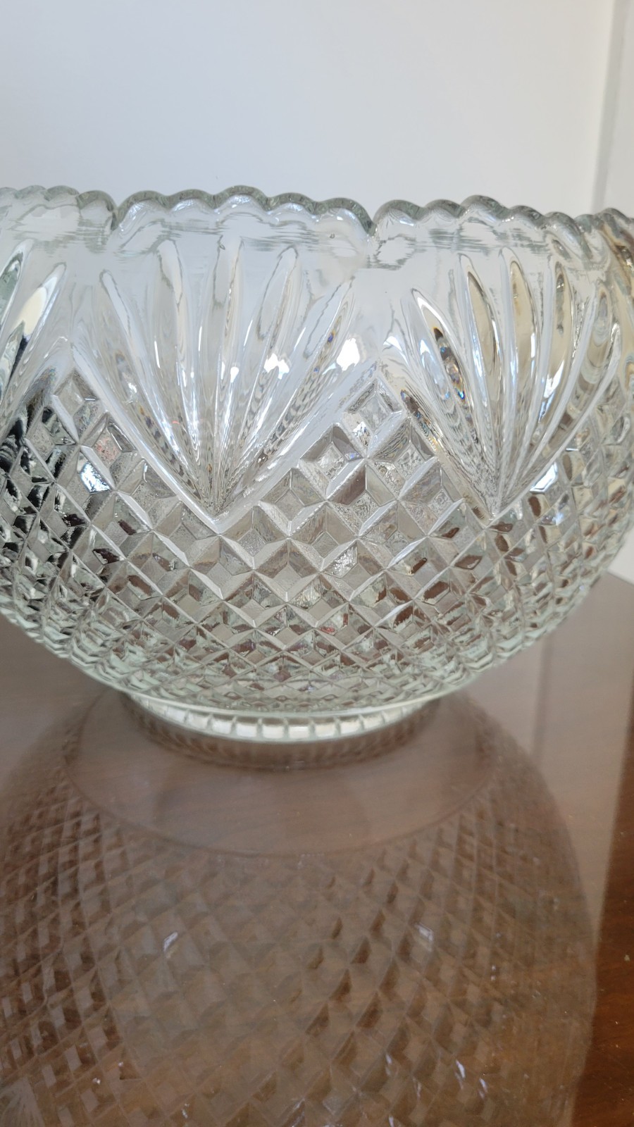 Vintage Floral Etched Glass Punch Bowl with Stand