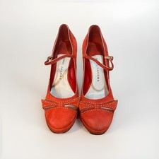 Marc Jacobs Red Suede Ankle Strap Gold Studded Bow High Heels 39 8.5-9 Mary Jane