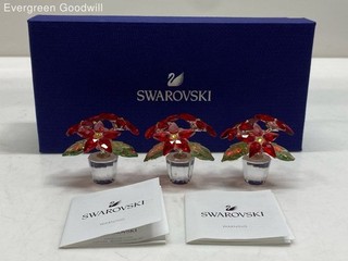 Swarovski Three Poinsettia Flower Figurines in Box