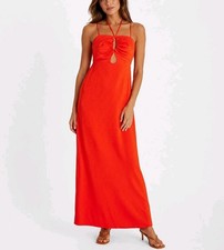 NWT Express Red Orange Maxi Dress M Summer Halter Keyhole Cutout Beach Vacation