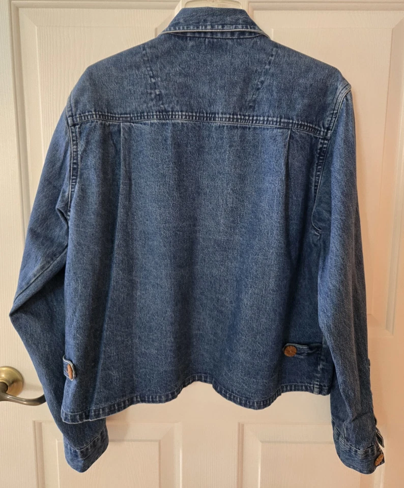 Abrigo de Colección New Directions XL Azul Denim Tareas Bolsillos Cuadrados Botones de Coco Foto 3 de 4