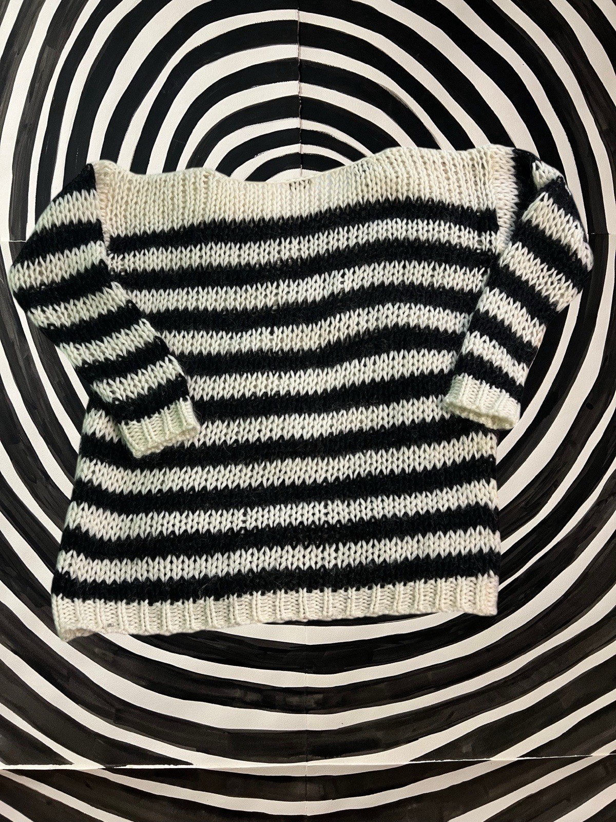 Maglione maglia YSL SAINT LAURENT a righe lana mohair scartamento largo Hedi Slimane SS15