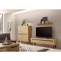 Wohnwand Set Eiche Lowboard Highboard Wandregal Kommode Mediwand Fernsehschrank