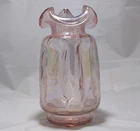 Vintage FENTON Logo 8 1/2” PINK Iridescent Double Crimp ART GLASS VASE