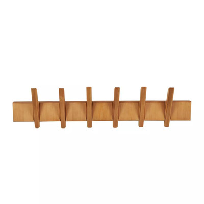 9''x36'' Wood Minimalistic 6 Hanger Wall Hook Brown - Olivia & May:
