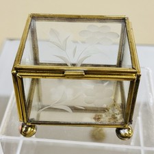 Vintage Floral Etched Clear Glass Mirrored Trinket Vanity Jewelry Box