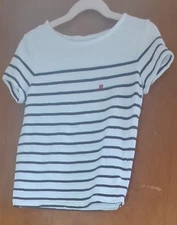 Monoprix Breton Stripe  Girls Organic Cotton T Shirt Embroidered Red Heart sz 6 