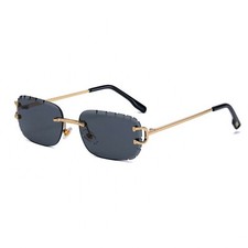 Men's Rimless Gold Frame Black Gradient Tint Diamond Cut Lens Sunglasses