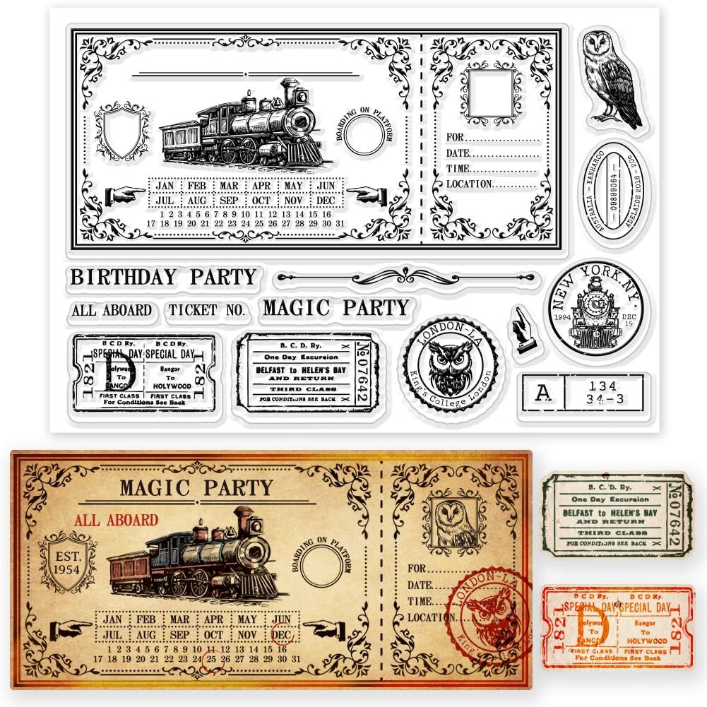 Vintage Train Ticket Clear Stamps for DIY Scrapbooking Retro