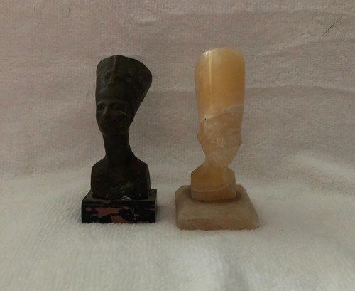 ( 2 ) Vintage NEFERTITI Bust Statues From Egypt  Quartz & Bronze  Nefertiti