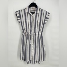 Japna High-Low Striped Shirt Dress size S with pockets, button down tie waist