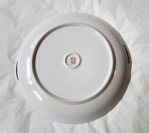 1930s Noritake Morimura 9.75" Hand Painted Serving Plate, Pierced Handles, Green - Picture 9 of 12