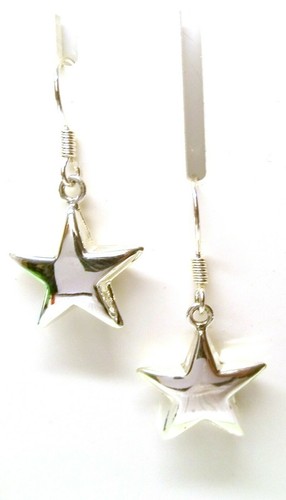 925 Sterling Silver Puffed Star Drop Earrings 31 x 14 mm With Gift Bag - Picture 6 of 8