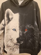 Black And White Wolf 3D All Over Printed Hoodie Pullover Size: Large