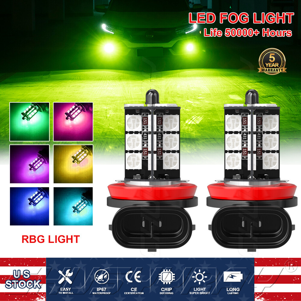 16-Color RGB H11 LED Fog Light Bulbs With Wireless Remote - 2x 2500 Lumens, 12V