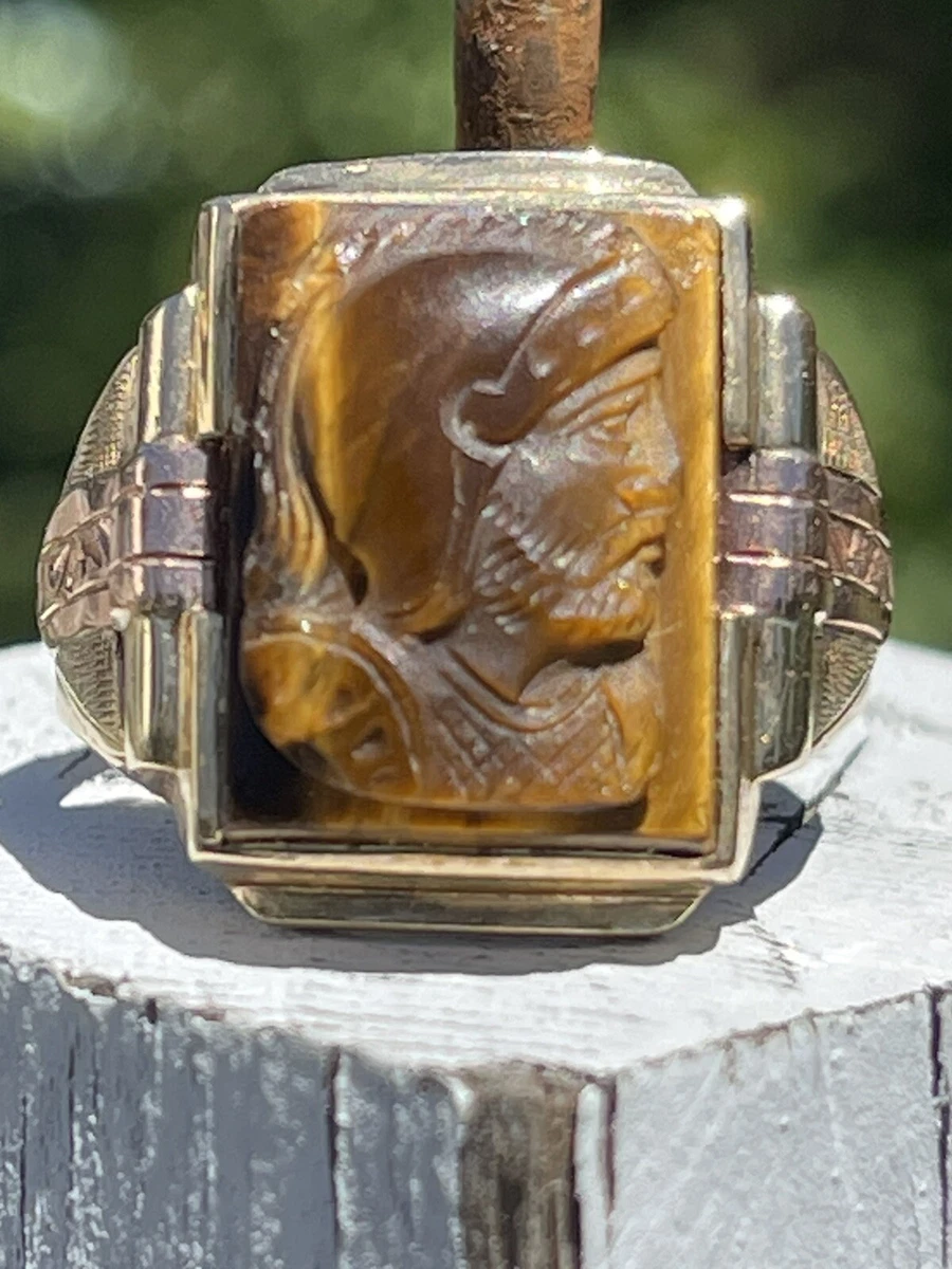 Men's carved 2024 tiger eye ring