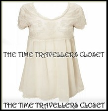 Kate Moss Topshop bestickte Spitze Kittel Gypsy Elfenbein Baumwolle Bluse Top UK 8 36 4