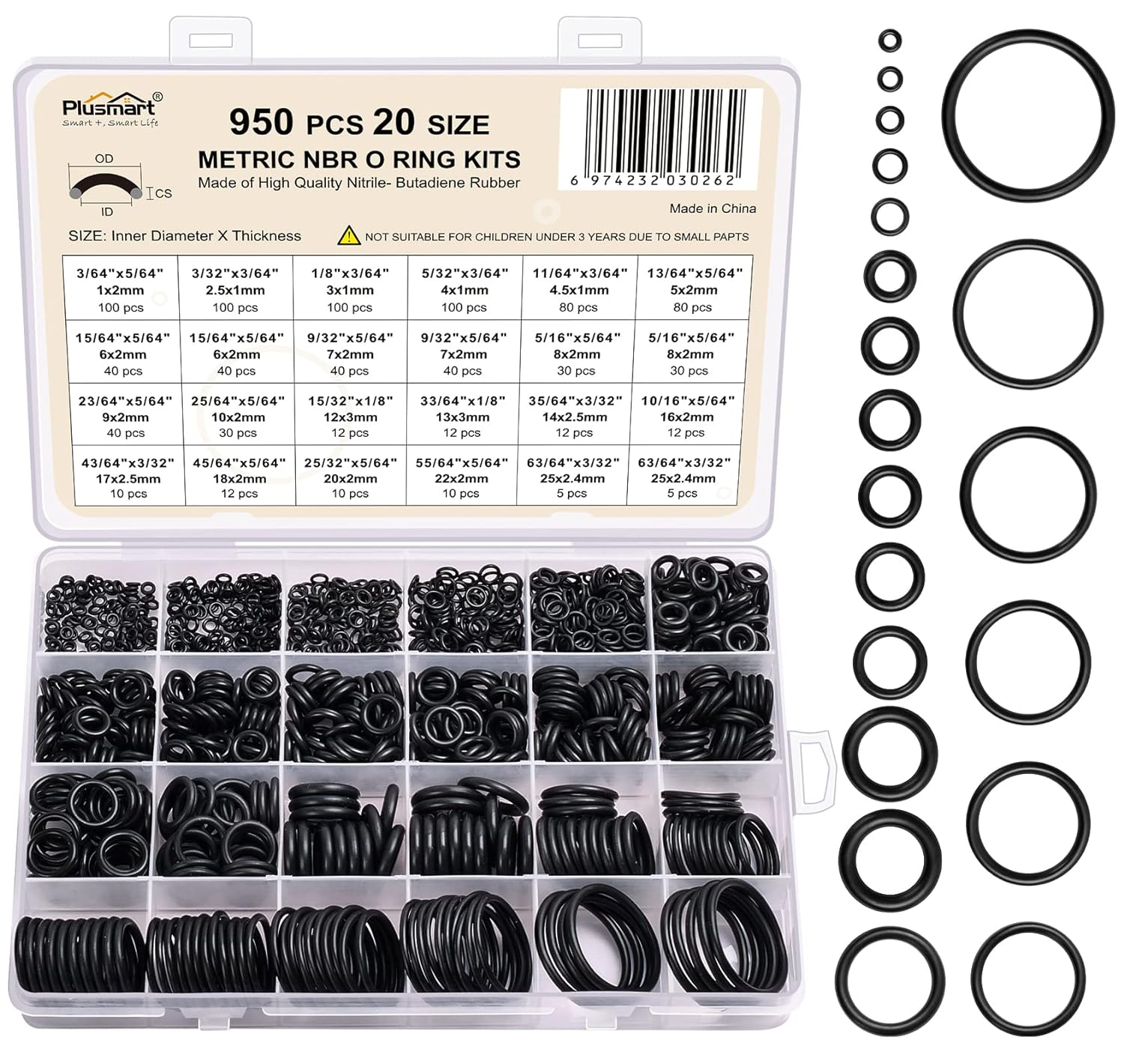 O Ring Kit, 950 Pcs, 20 Sizes, Washer Gasket Set for Plumbing Repair