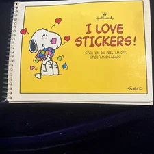 Vintage 80's Snoopy Hallmark sticker album, Already Decorated With A Few Sticker