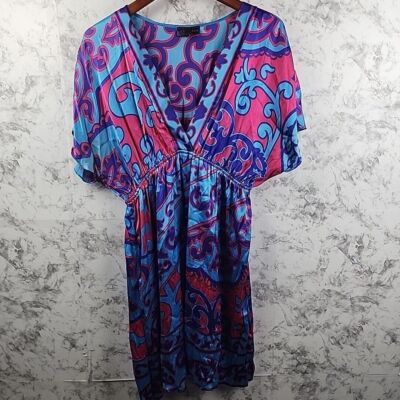 Hale Bob Silk Plunging V-Neckline Mini Dress Size Large Multi Color Paisley