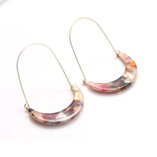 Crescent Moon Drop Hoop Earrings Large Multi Color Acrylic Acetate NEW