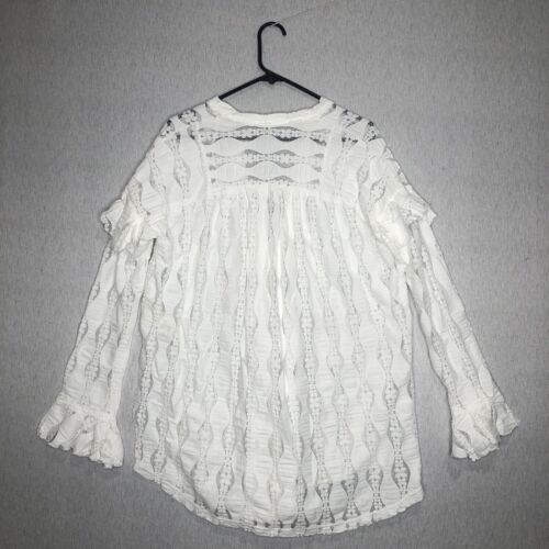 NWT Free People Candy Shop Tunic Women’s M Ivory Lace Semi Sheer Ruffle Slouchy - Picture 9 of 16